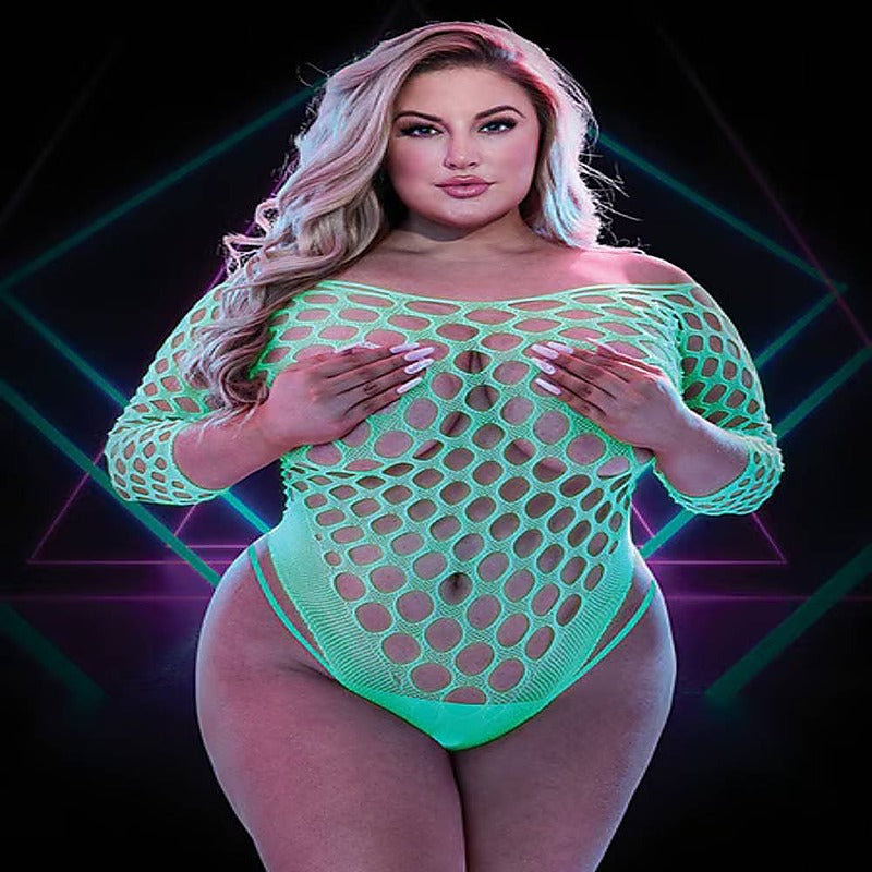 Glow In The Dark Fishnet Teddy by Lapdance Lingerie - Teddies and Bodysuits