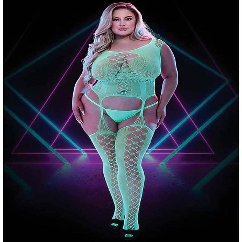 Lapdance Lingerie Glow In The Dark Fishnet Keyhole Bodystocking - Body Stockings