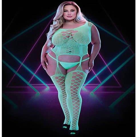 Lapdance Lingerie Glow In The Dark Fishnet Keyhole Bodystocking - Body Stockings