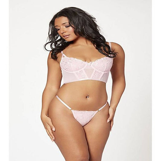 Seven Til Midnight 2 Piece Bustier And Thong Panty Set Pink - Bustiers and Corsets