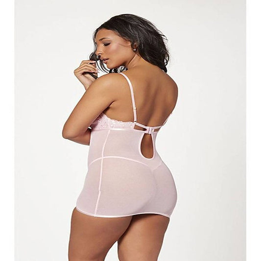 Seven Til Midnight 2 Piece Slim Fit Chemise And Thong Panty Set Pink - Babydolls and Chemises