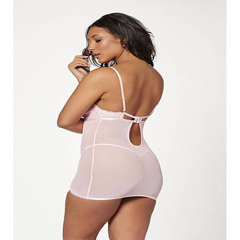 Seven Til Midnight 2 Piece Slim Fit Chemise And Thong Panty Set Pink - Babydolls and Chemises