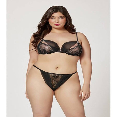 Two Piece Mesh and Rhinestone Bra And Panty Set - Bras and Bra Sets