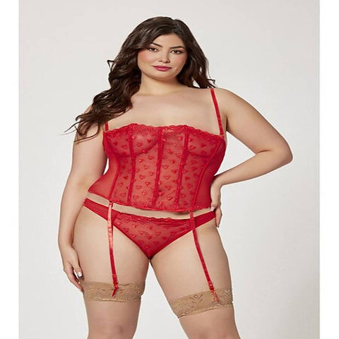 Seven Til Midnight Two Piece Bustier And Panty Set Red - Bustiers and Corsets