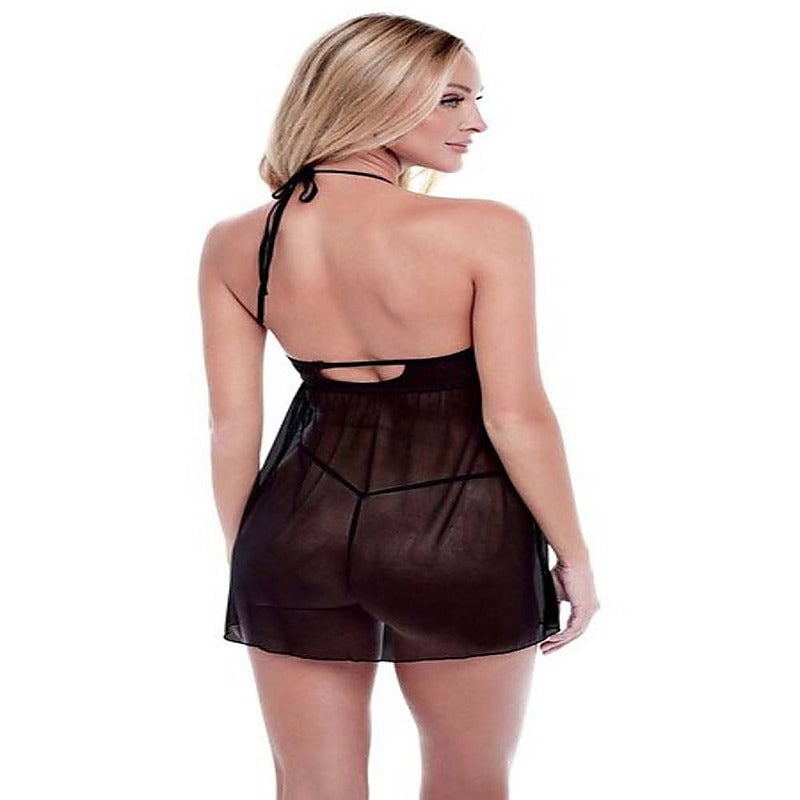 Baci Eco Lace And Mesh Chemise Black - Babydolls and Chemises