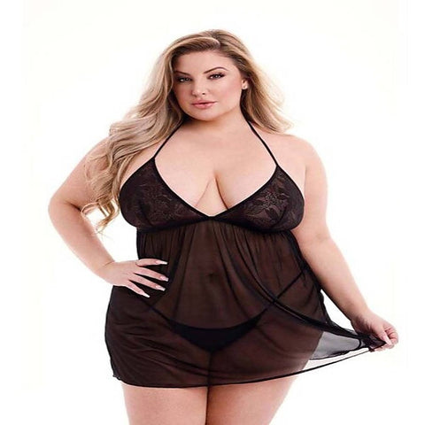 Baci Eco Lace And Mesh Chemise Black - Babydolls and Chemises