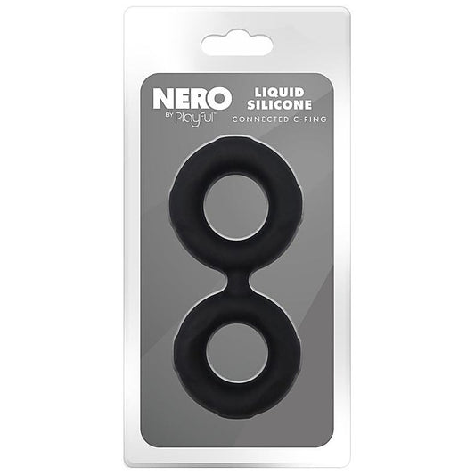 Playful Nero Liquid Silicone Connected Cock Ring - Silicone Cock Rings