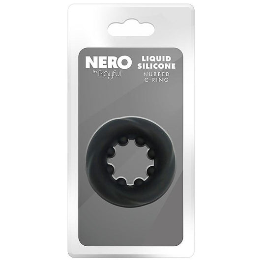 Playful Nero Liquid Silicone Nubbed Cock Ring - Silicone Cock Rings