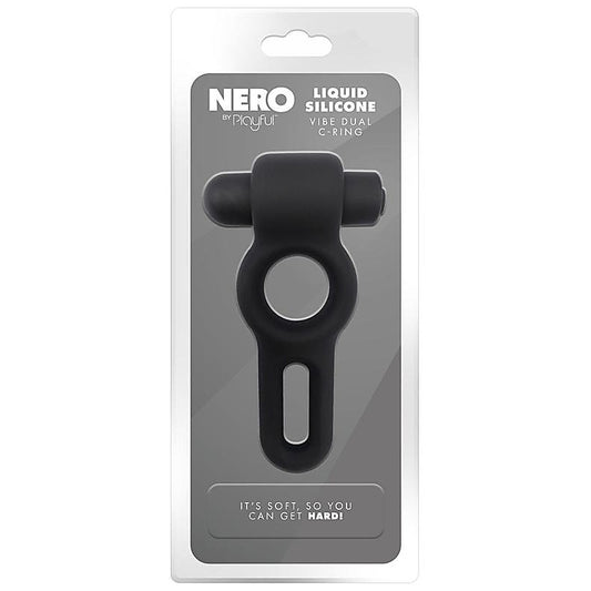 Playful Nero Liquid Silicone Vibe Dual Cock Ring - Silicone Cock Rings