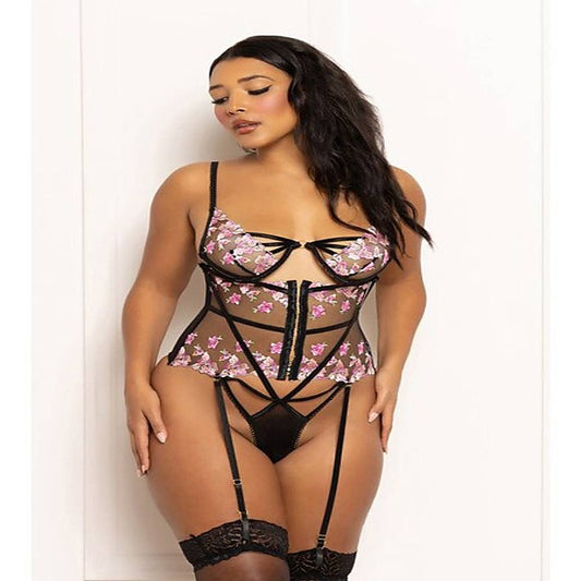 Seven Til Midnight Multicolored Embroidered Floral Galloon Lace Teddy With Underwire Black - Teddies and Bodysuits