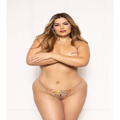 Embroidered G-String With Delicate Gold Chain Back Detail - G-Strings, Panties and Shorts
