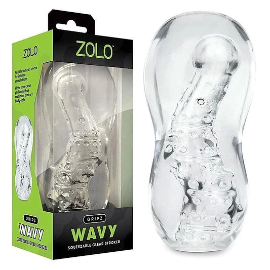 Zolo Gripz Wavy Squeezable Clear Flexible & Stretchy Stroker Masturbator - Masturbators and Strokers