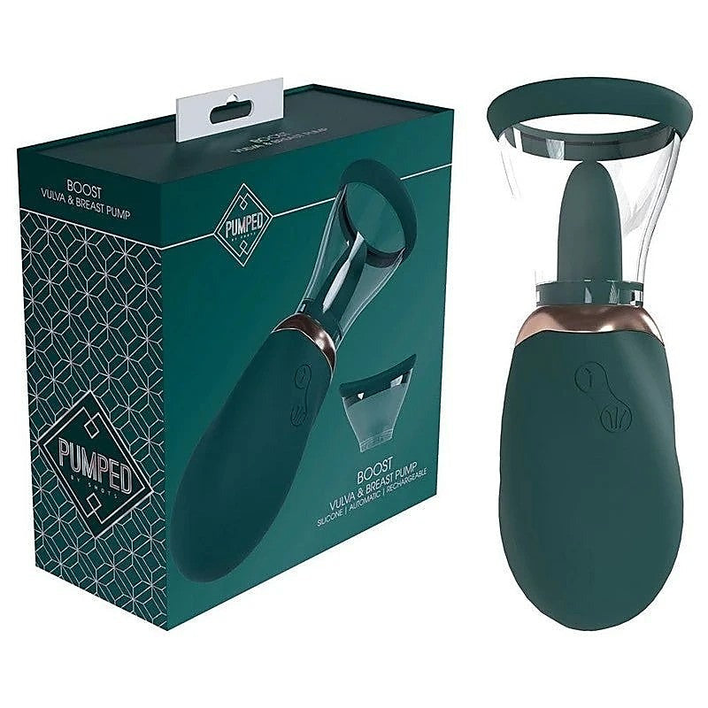 Shots Toys PUMPED Boost Auto USB Rechargeable Vulva & Brest Pump Green - Pussy And Clit Toys