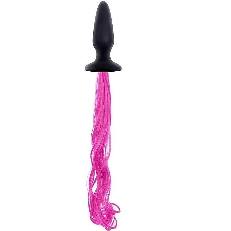 Unicorn Tails Black Butt Plug with Pink Pony Tail - Butt Plugs