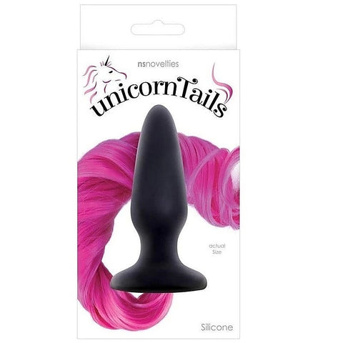 Unicorn Tails Black Butt Plug with Pink Pony Tail - Butt Plugs