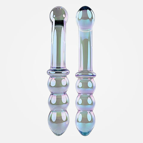 Gender X LUSTROUS GALAXY WAND Double Ended Glass Massager Blue/Violet - Glass Sex Toys