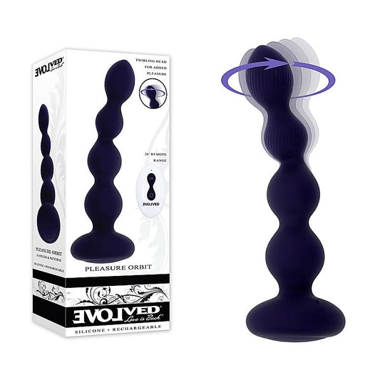 Evolved PLEASURE ORBIT Twirling & Vibrating Anal Beads with Remote Navy Blue