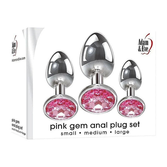 Adam and Eve Pink Gem 3 Sizes Metallic Anal Plug Set - Butt Plugs