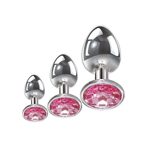 Pink Gem 3 Sizes Metallic Anal Plug Set by Adam & Eve - Butt Plugs