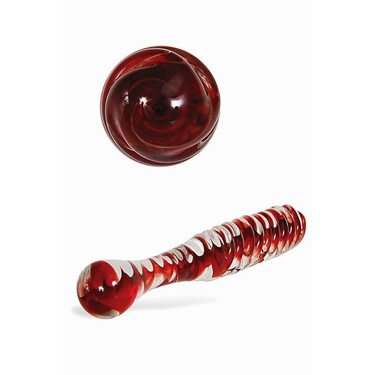 Adam and Eve Sweetheart Swirl Glass Dildo Clear/Red 22cm - Glass Sex Toys