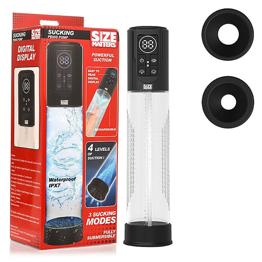 XR Brands Size Matters Sucking and USB Rechargeable Penis Pump Clear - Penis Pumps And Stretchers