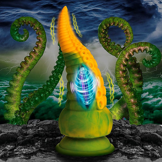 XR Brands Creature Cocks Monstropus 2.0 Vibrating Tentacled Monster Silicone Dildo Green/Yellow - Vibrating Dildos