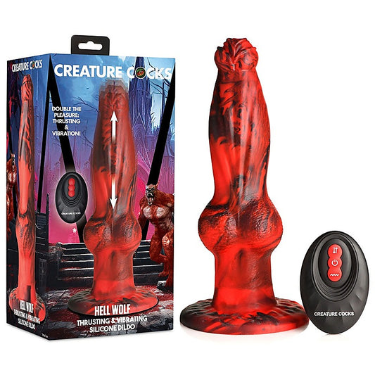 XR Brands Creature Cocks Hell Wolf USB Rechargeable Thrusting Fantasy Dildo Red 22cm - Vibrating Dildos
