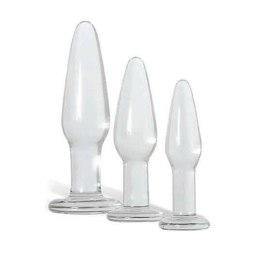 Adam and Eve Glass Anal Training Trio Butt Plugs Set of 3 Sizes Clear
