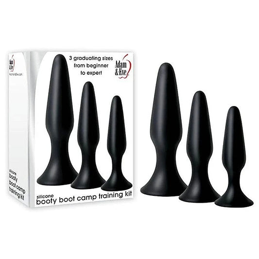 Adam and Eve Silicone Booty Boot Camp 3 Size Anal Training Kit Black - Butt Plugs