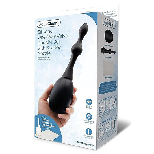 Xgen Products AquaClean Silicone 1 Way Valve Douche Set with Beaded Nozzle - Enemas and Douches
