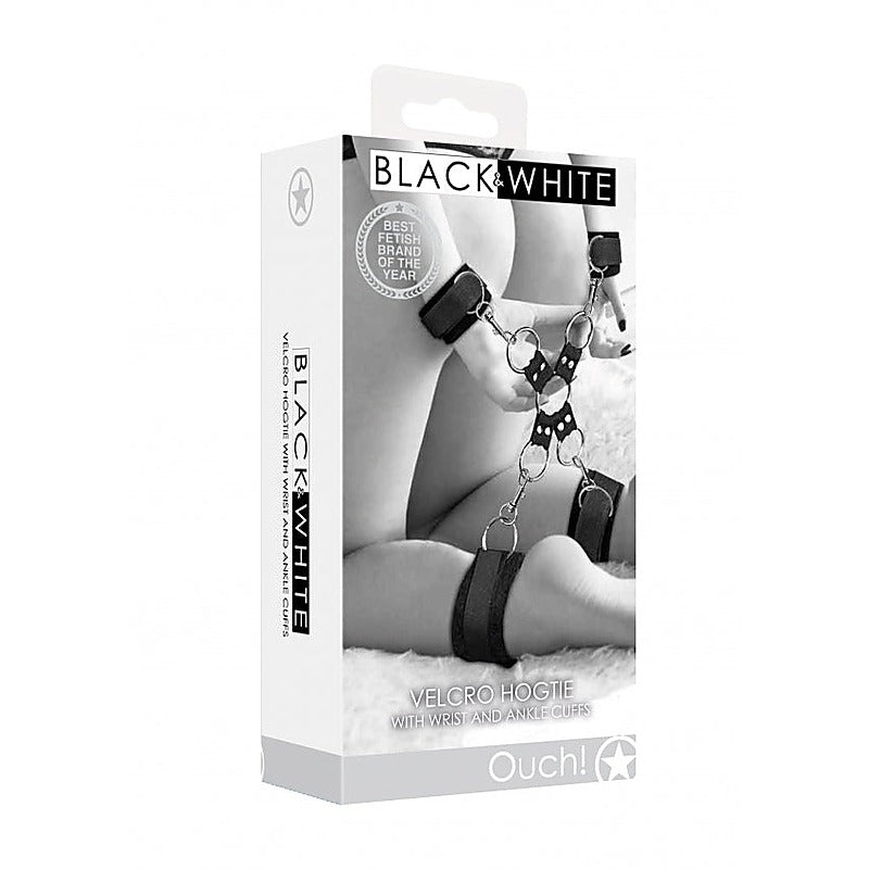 OUCH Black and White Velcro Hogtie by Shots Toys - Cuffs And Restraints