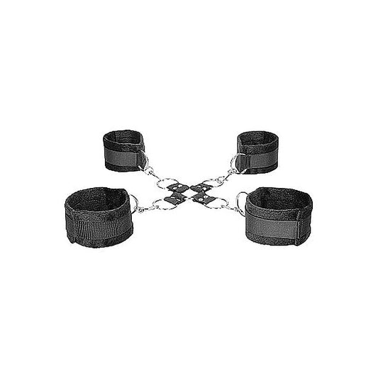 Shots Toys OUCH Black and White Velcro Hogtie With Hand and Ankle Cuffs - Cuffs And Restraints