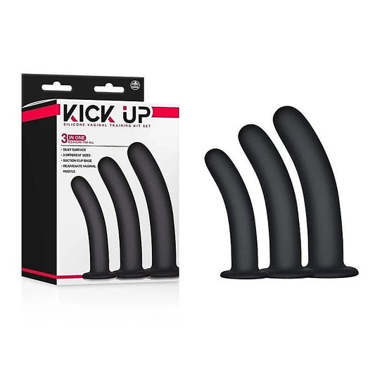 Excellent Power Kick Up Silicone Vaginal Training 3 Sizes Kit Black - Pussy And Clit Toys