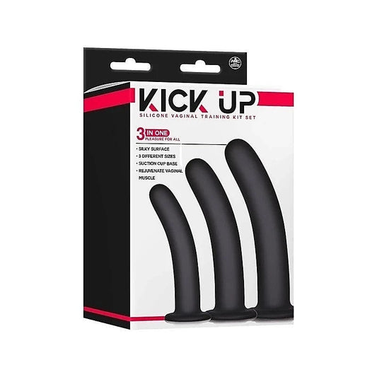Excellent Power Kick Up Silicone Vaginal Training 3 Sizes Kit Black - Pussy And Clit Toys