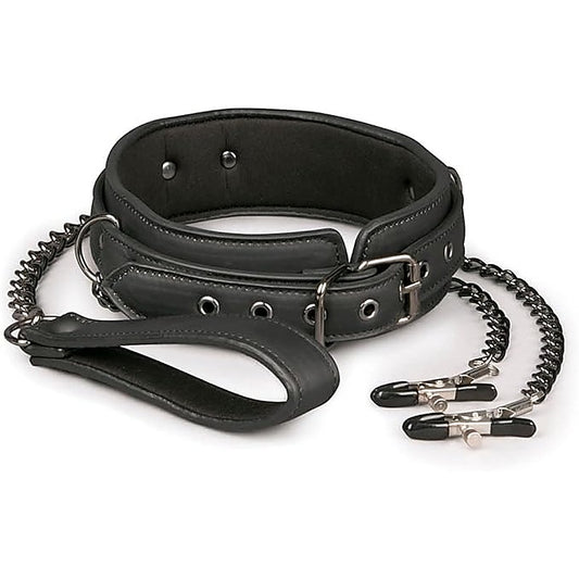 Easy Toys Fetish Collection Bondage Collar With Nipple Chains - Collars and Leads