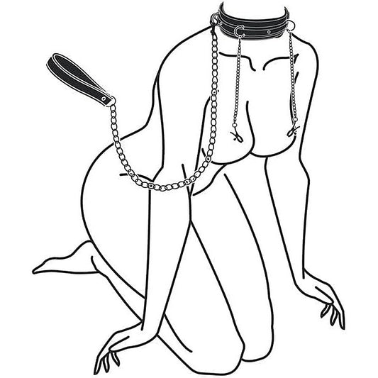Easy Toys Fetish Collection Bondage Collar With Nipple Chains - Collars and Leads
