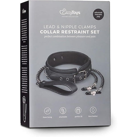 Fetish Collection Bondage Collar With Nipple Chains - Collars and Leads