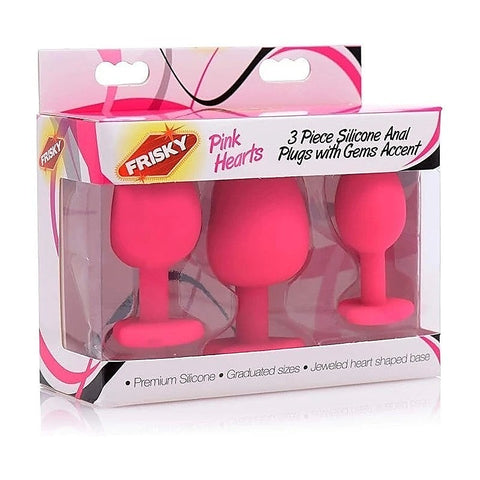 Pink Hearts Silicone Anal Plugs 3 Piece by XR Brands - Butt Plugs