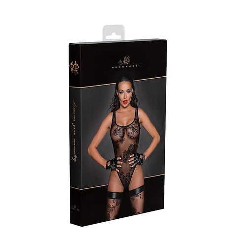 Tulle Bodysuit with Patterned Flock Embroidery - Her Fetish