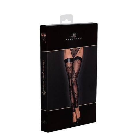 Tulle Stockings with Patterned Flock Embroidery - Her Fetish