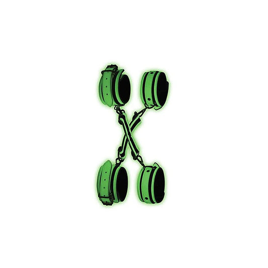 Master Series Kink In the Dark Glowing Hog Tie Set Fluro Green - Cuffs And Restraints