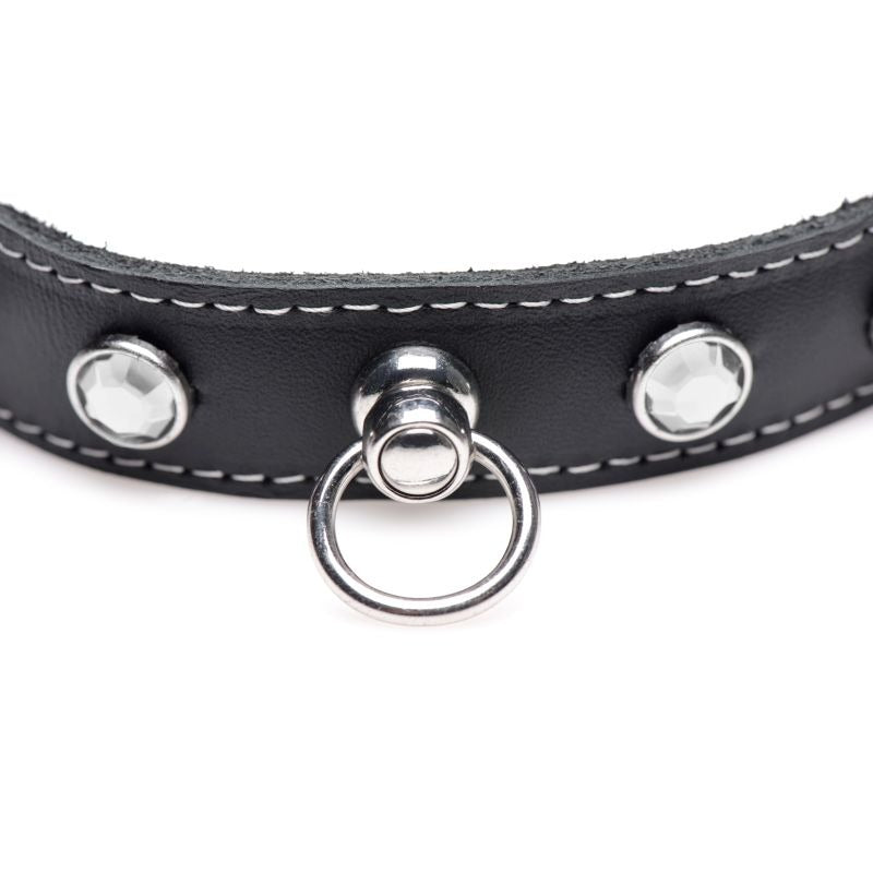 Bling Vixen Leather Choker w/ Rhinestones Collar - Collars and Leads