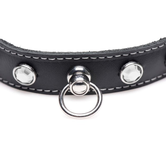 Bling Vixen Leather Choker w/ Rhinestones Collar - Collars and Leads