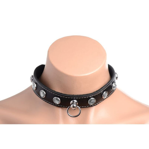 Bling Vixen Leather Choker w/ Rhinestones Collar - Collars and Leads