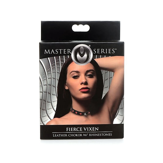 Master Series Bling Vixen Leather Choker Collar by XR Brands - Collars and Leads