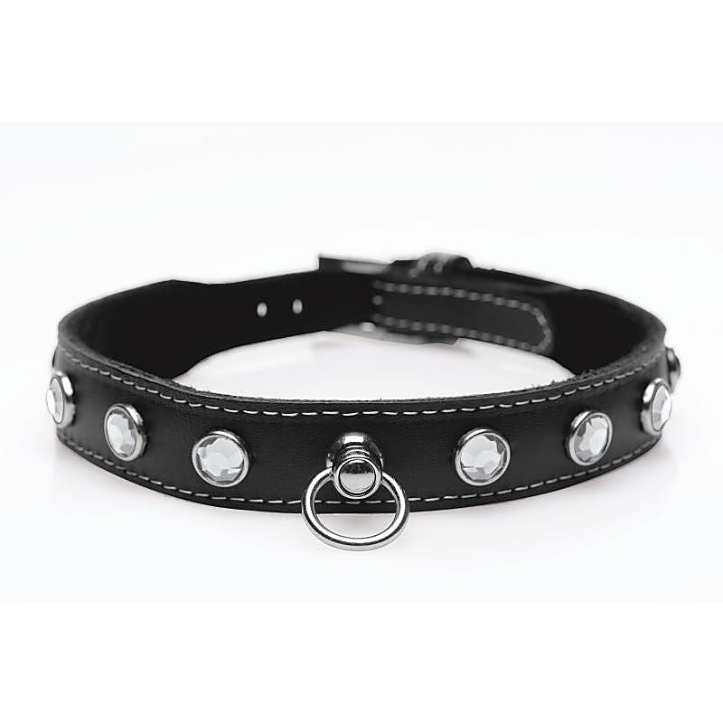 Master Series Bling Vixen Leather Choker Collar by XR Brands - Collars and Leads