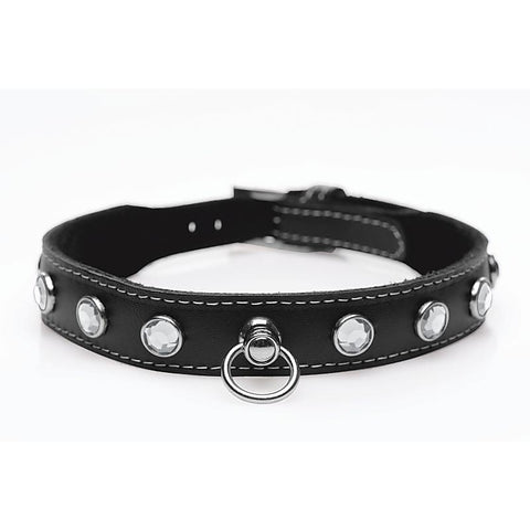 Master Series Bling Vixen Leather Choker Collar by XR Brands - Collars and Leads