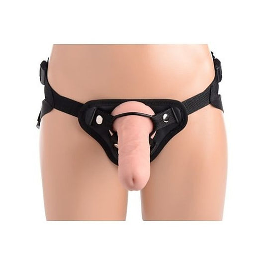 Strap U Brazen Silicone Dildo With Harness 8 Inch Flesh - Strap On Sextoys