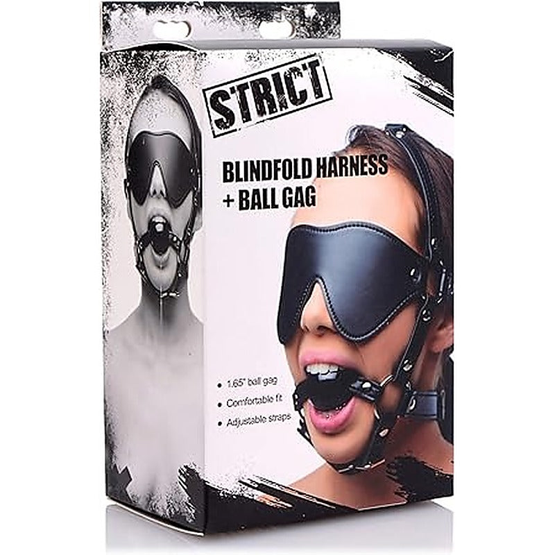 Strict Blindfold Harness With BDSM Play Ball Gag - Bondage Gags and Bits