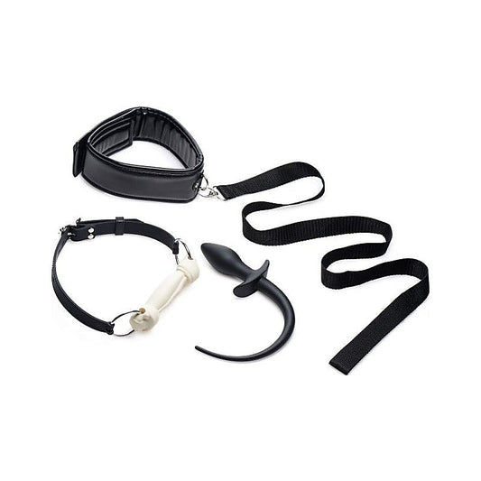 Tailz Puppy Play Set incl Gag Plug & Collar Black - Bondage Kits
